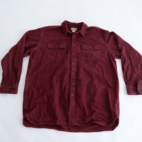 Vintage L.L. Bean Maroon Heavyweight Thick Cotton Button Up Outdoor Shirt 2XLT - Picture 1 of 10